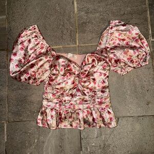 Altar'd State Pink Floral Satin Blouse